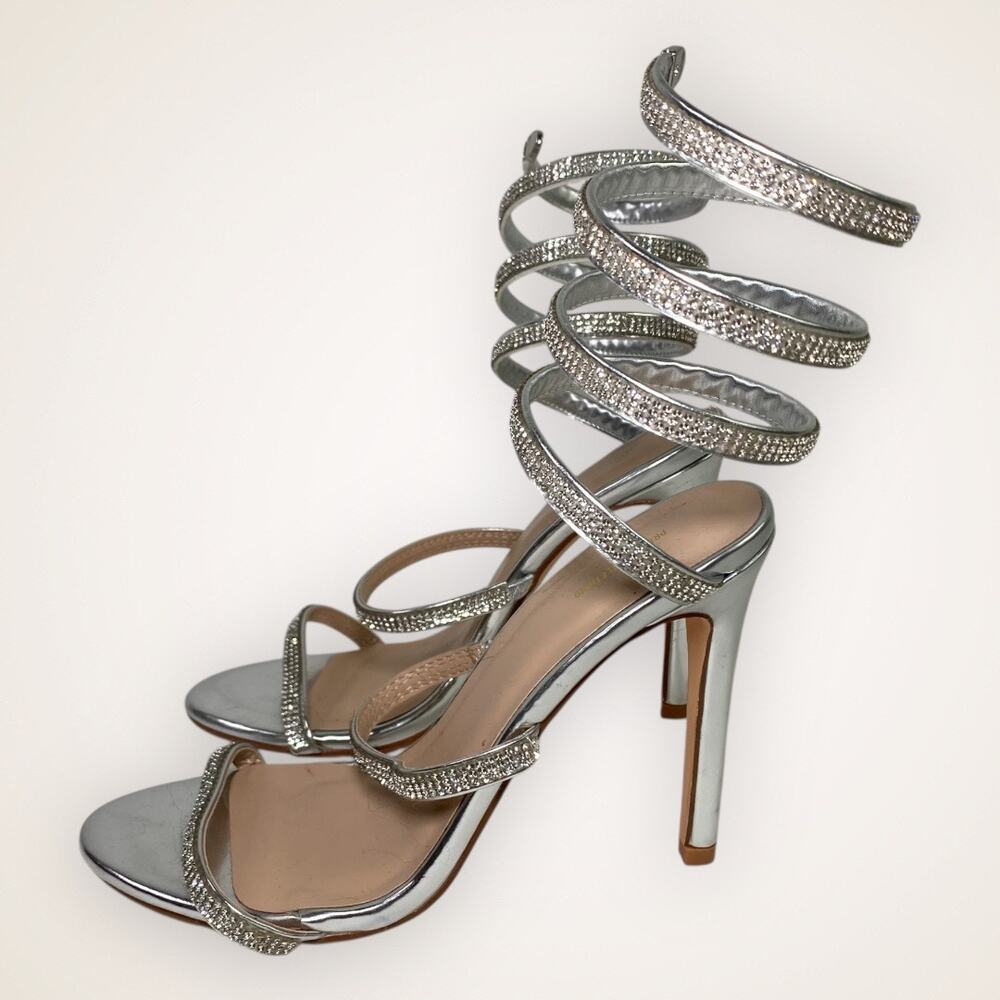 PrettyLittleThing Women’s 6 Silver Jewel Diamante Heel
